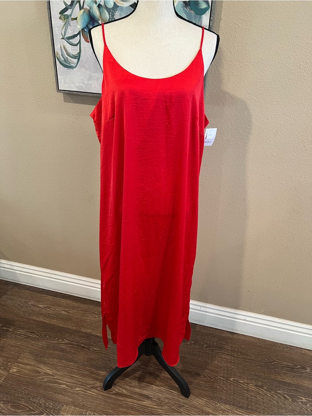 Auden Red Midi Slip Dress with Spaghetti Straps